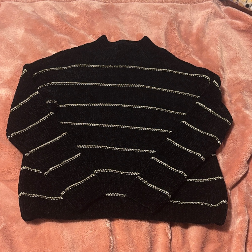 Rachel Zoe Black and Gold Striped Turtleneck Sweater